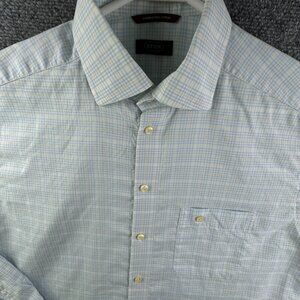 Eton 15.75 Button Up Shirt Long Sleeve Cotton Blue Yellow Wrinkle Free Cotton